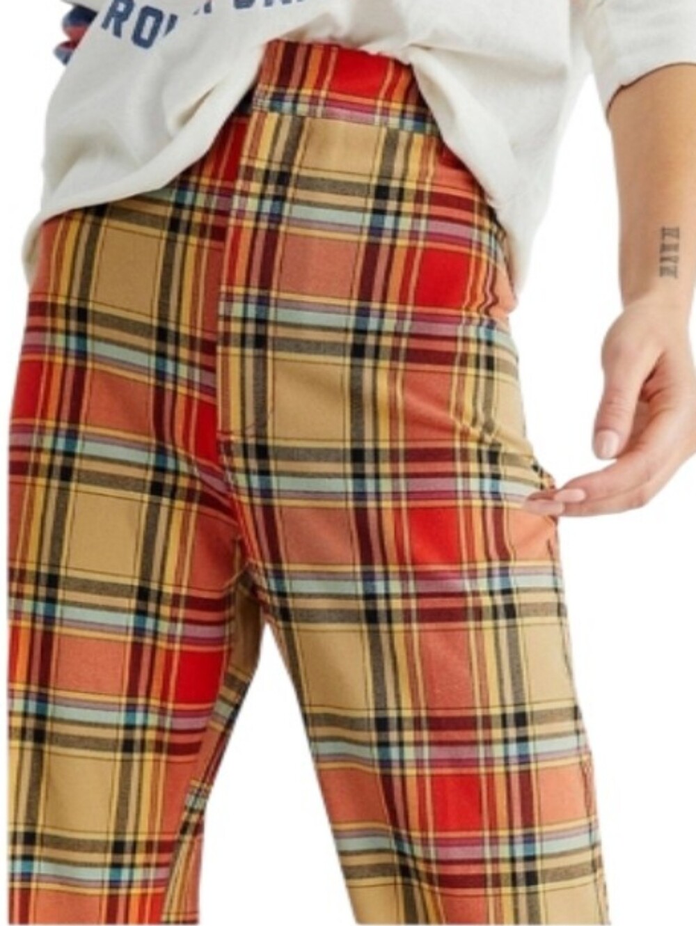 Free People Plaid Jules Wide-Leg Trouser High-Rise Pants-NWOT - Picture 2 of 13